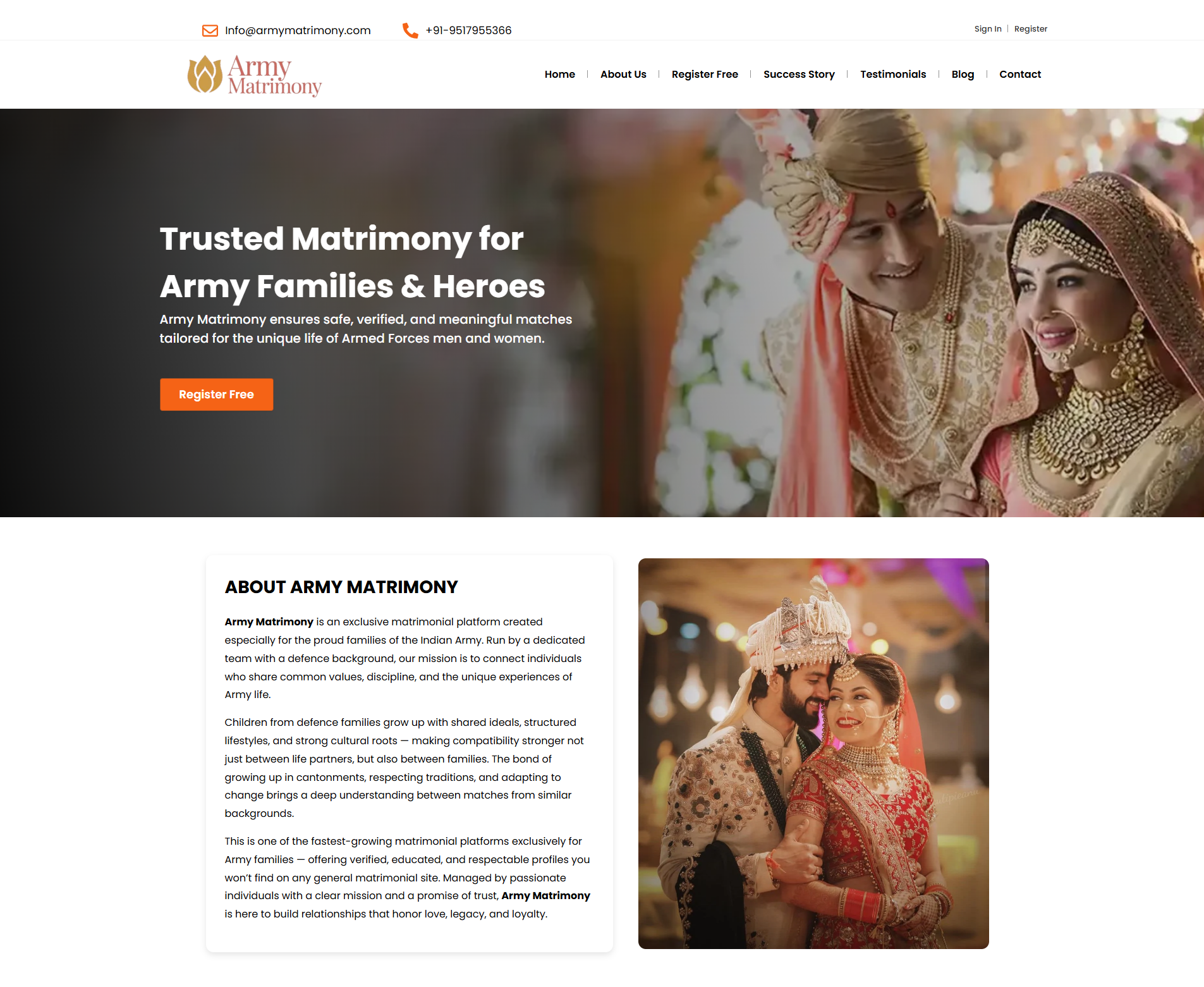 Matrimony Website Design & Development on WordPress – Army Matrimony
